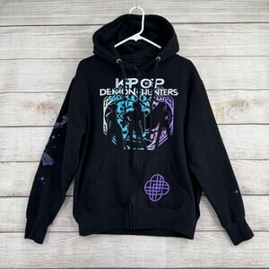 K-POP Demon Hunters Huntrix Full Zip Hoodie Sweatshirt Womens Medium Black